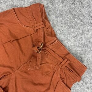 Forever 21 Womens Large Rust Orange Paperbag Waist Shorts Tie Belt Cuffed